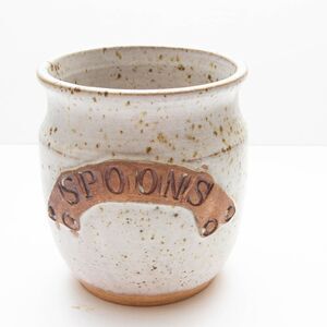 Stoneware Speckled Studio Art pottery Studio Spoon Dish Jar Holder Signed Fry 6"